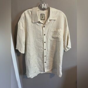 Jamaica Jaxx silk camp shirt ivory monochromatic palm trees oversized men’s L